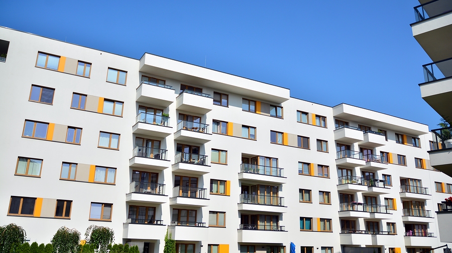 Apartment building with blue sky