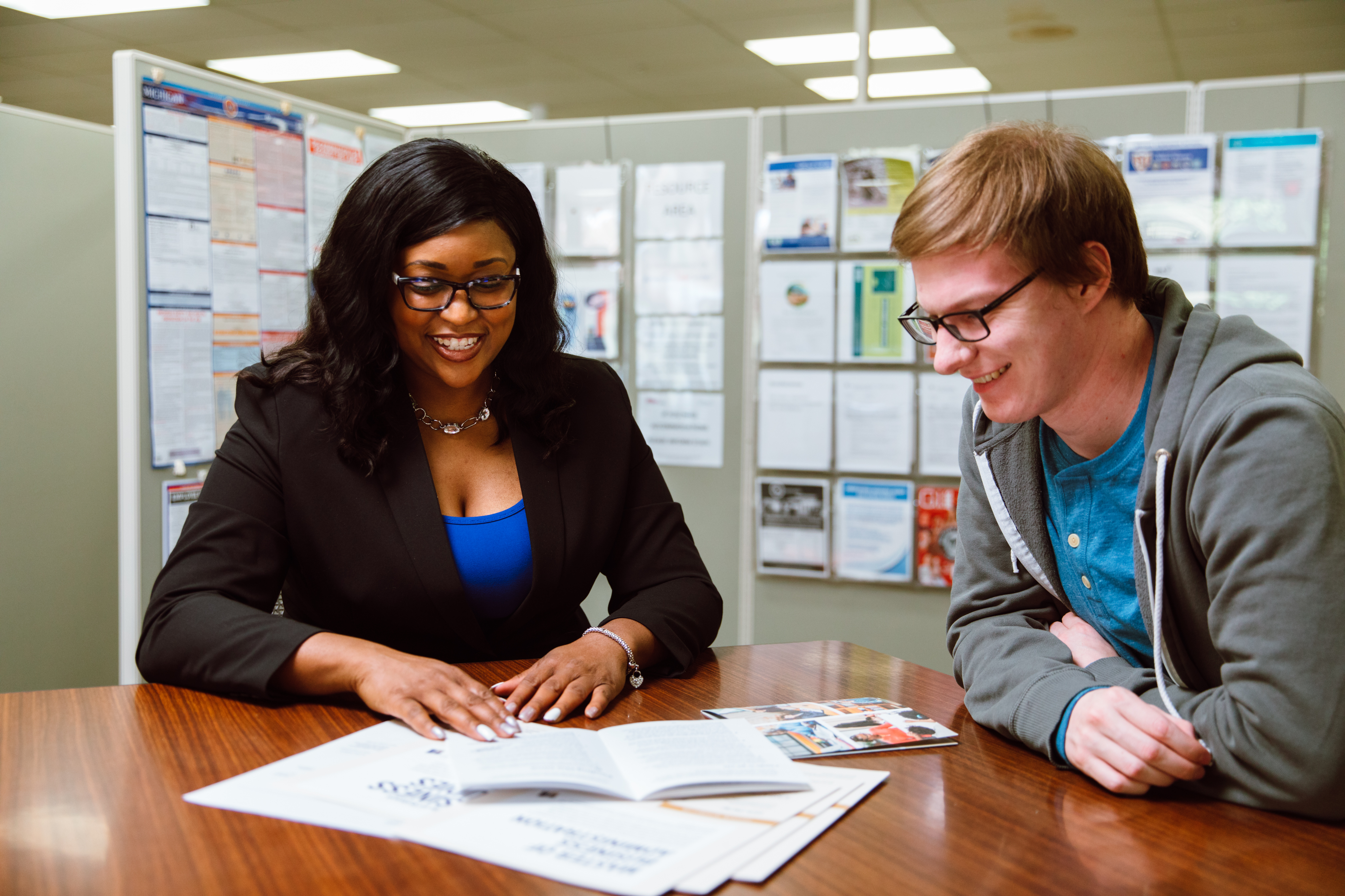 Cherise Buchanan works with a client in a Michigan Works! Southwest office 