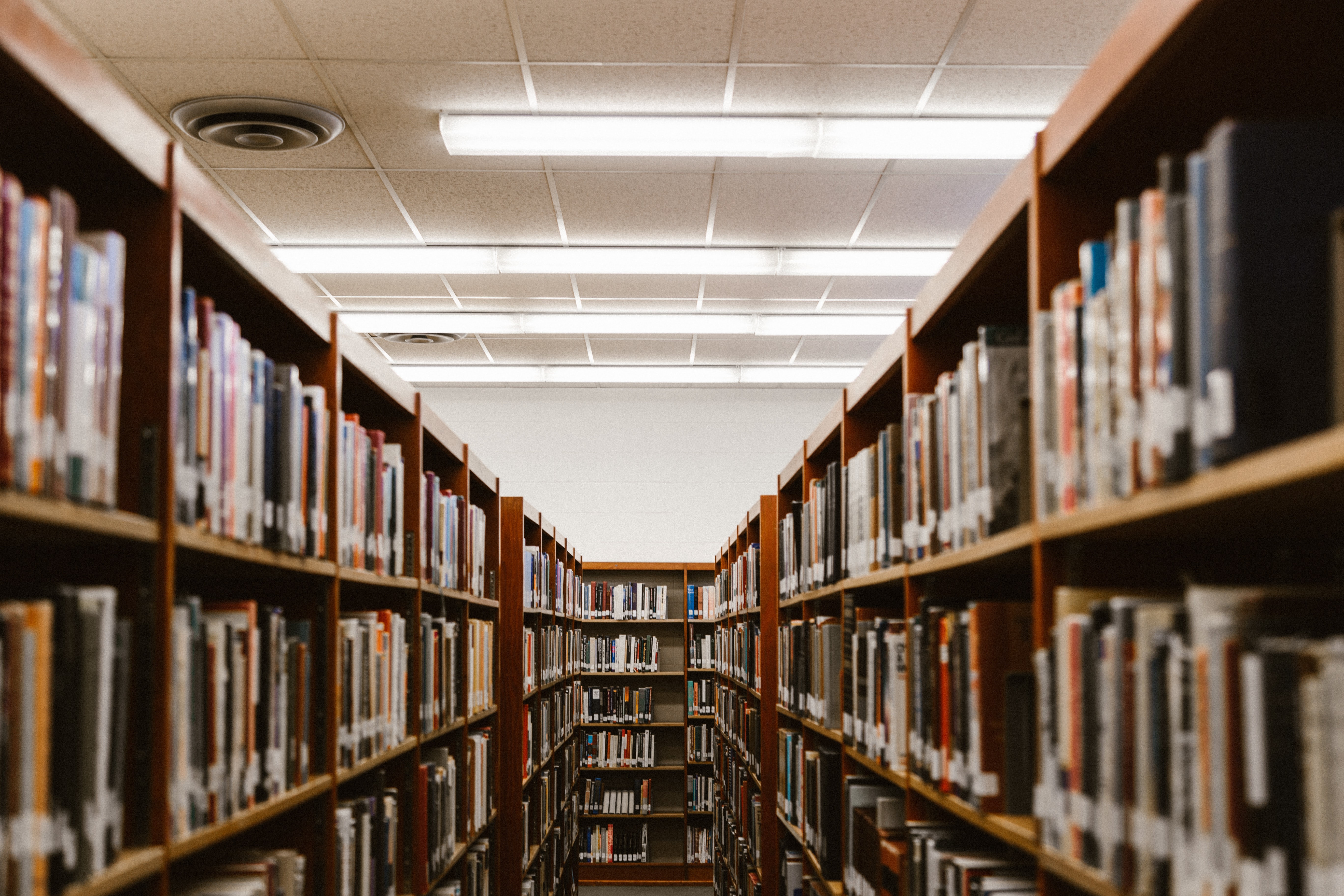 Shelves of books in a college library