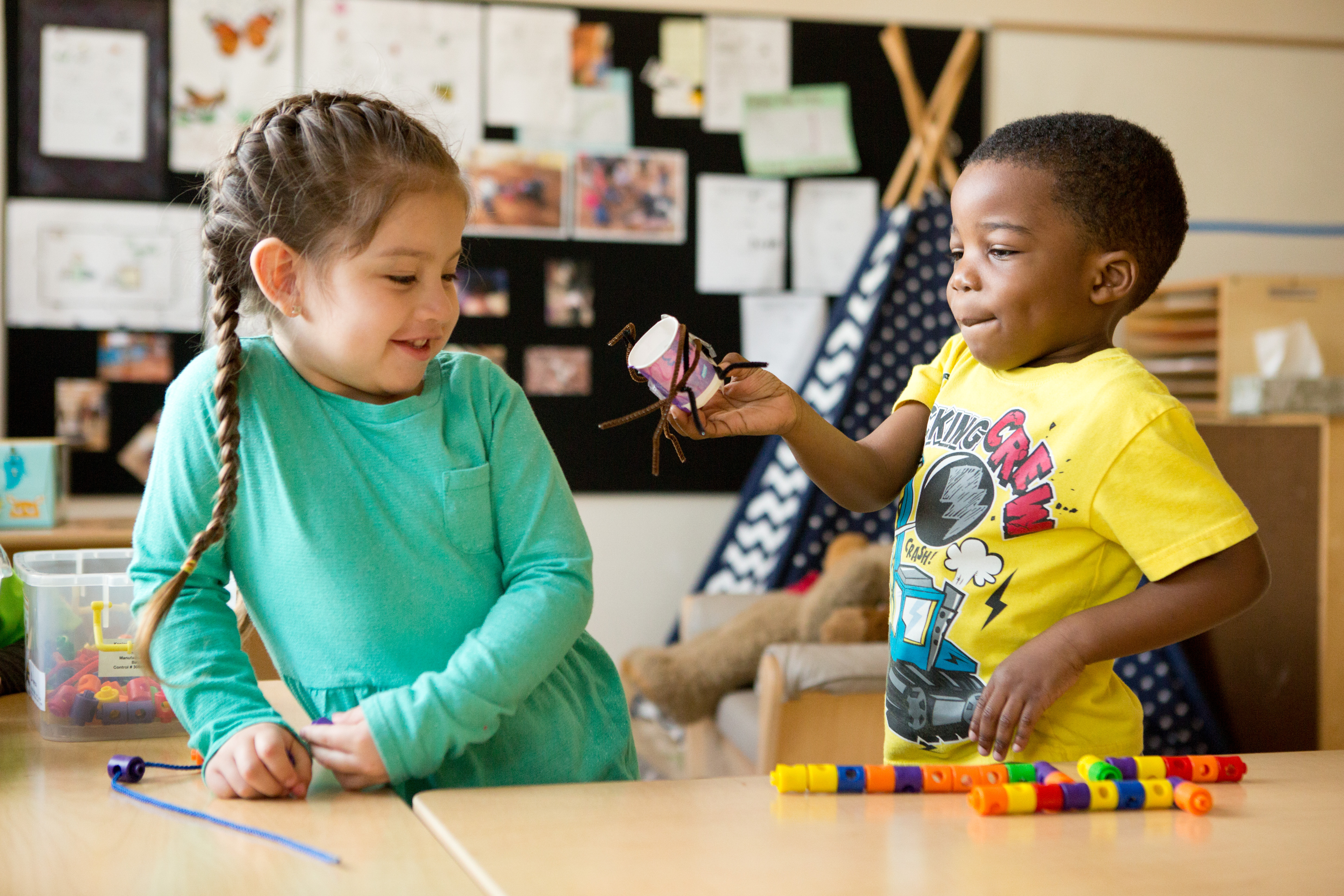 Chilren interact in a child-care facility