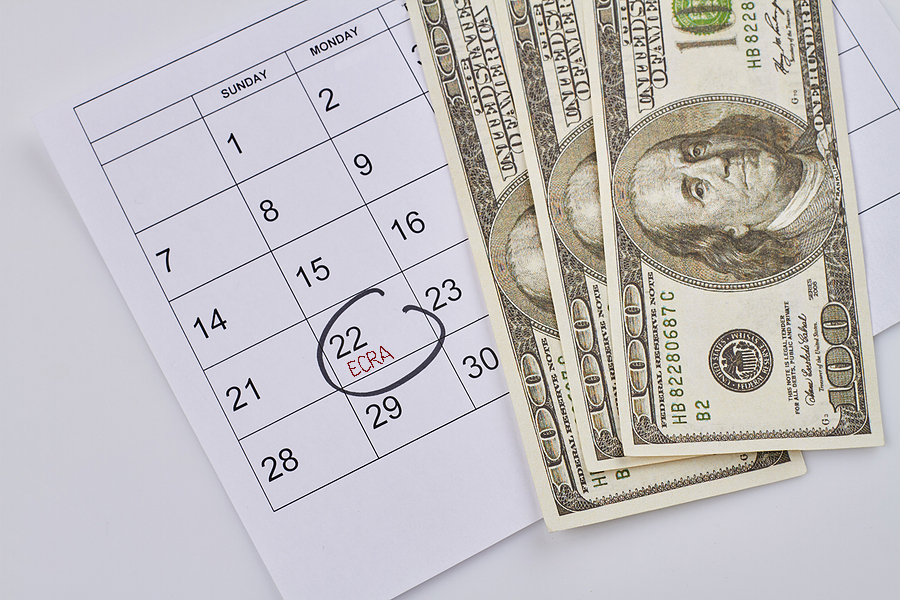 Illustration: calendar with date circled, U.S. cash