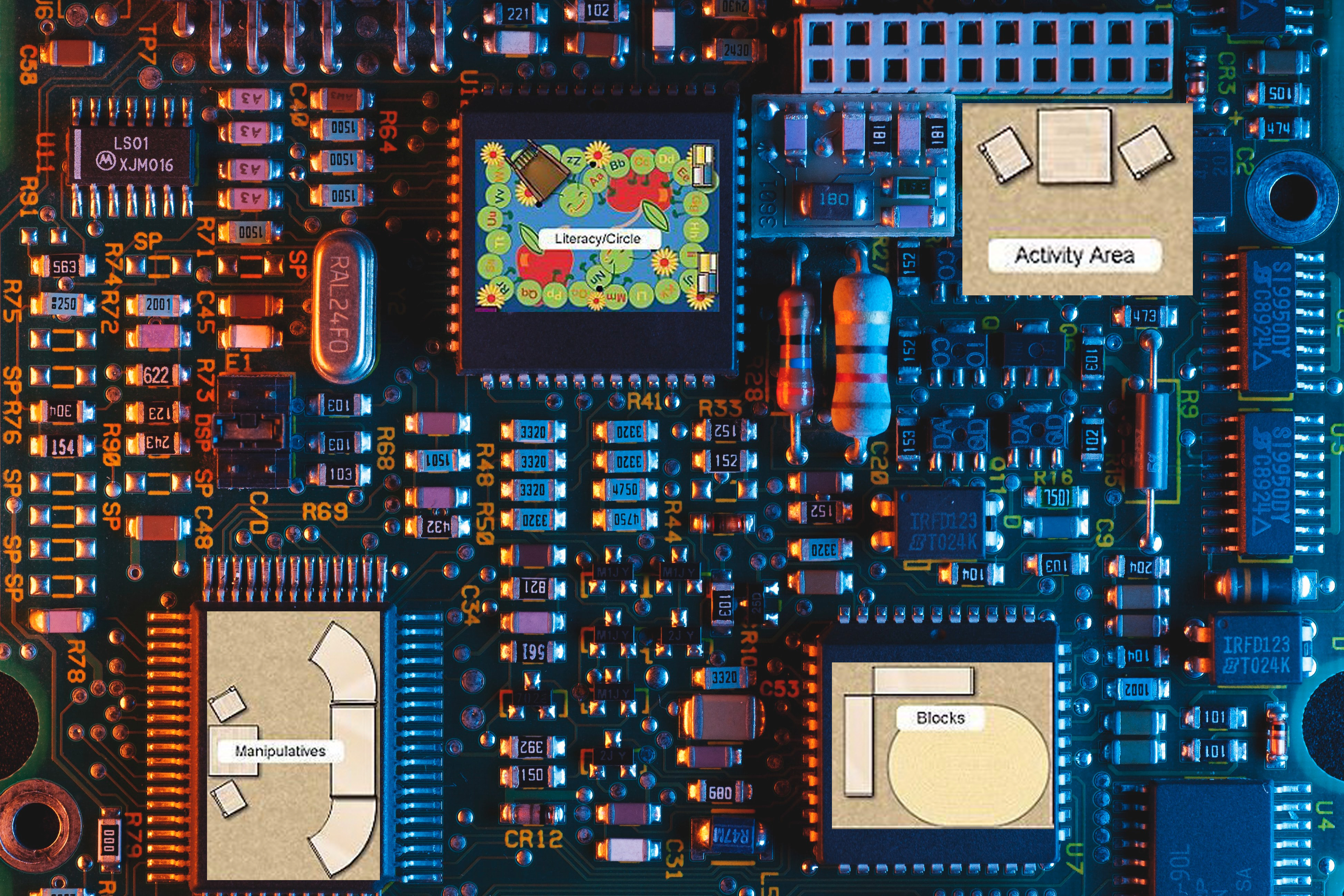 Integrated circuit with child care floor map overlaid