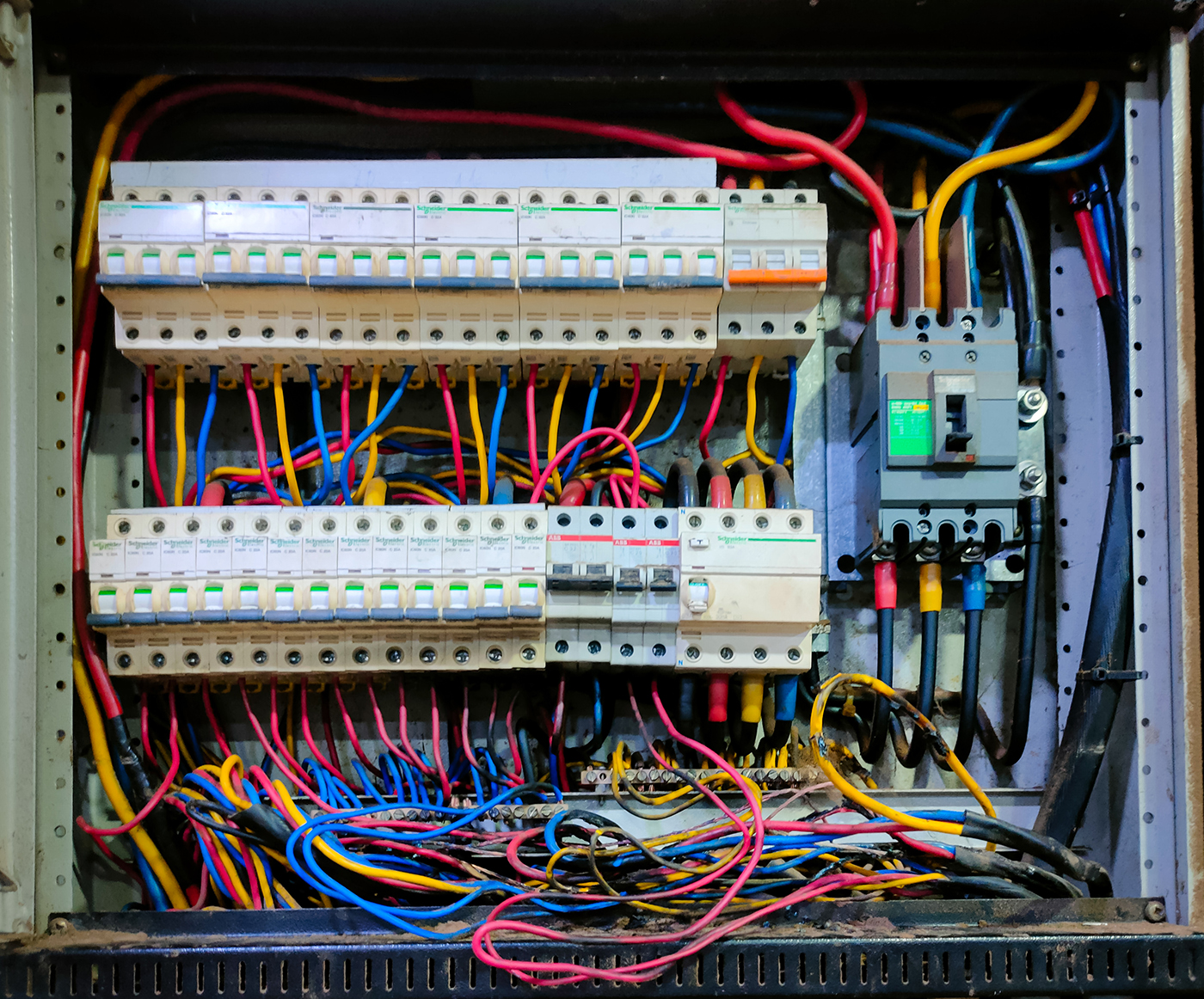 electrical panel with colorful wires