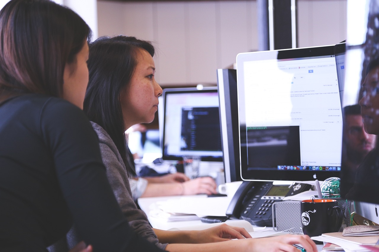Women work at computer