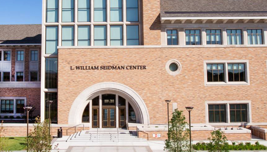 Grand Vallley State University L. William Seidman Center, exterior, on a sunny day