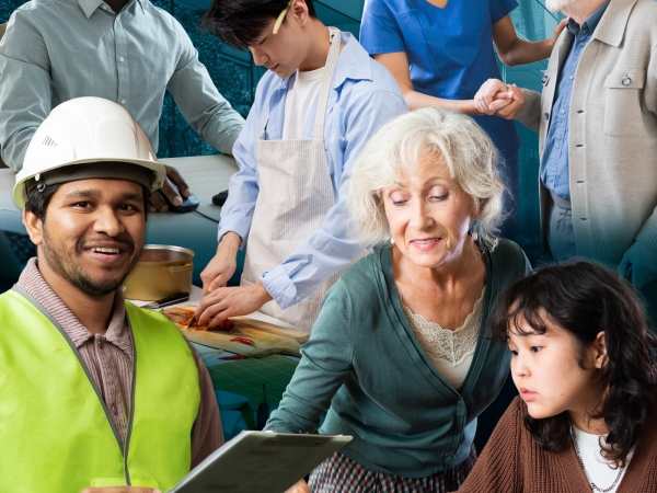 collage of american workers in different occupations
