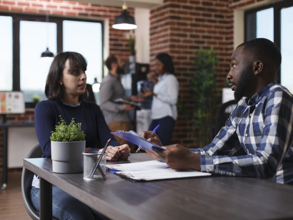 business company employer asking woman questions