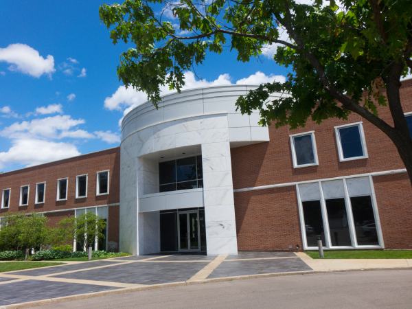 The facade of the Upjohn Institute in Kalamazoo, MI