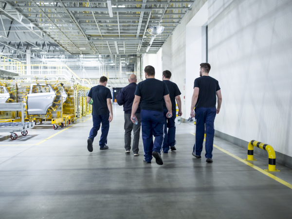 Workers leaving a factory