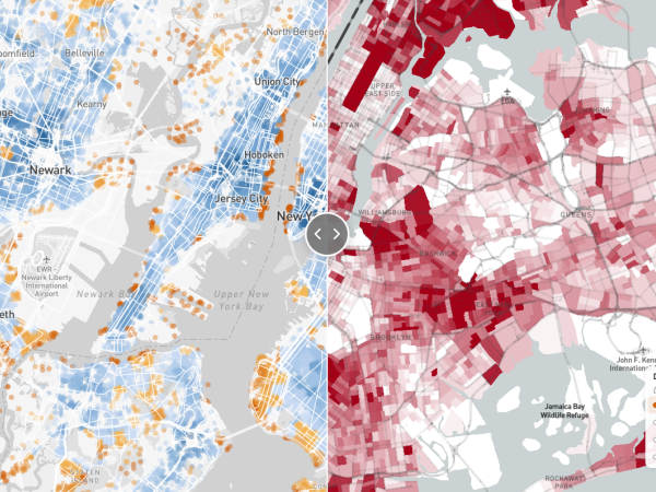 A map showing childcare deserts in the NYC area.