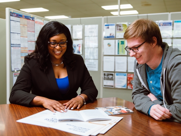 Cherise Buchanan works with a client in a Michigan Works! Southwest office 