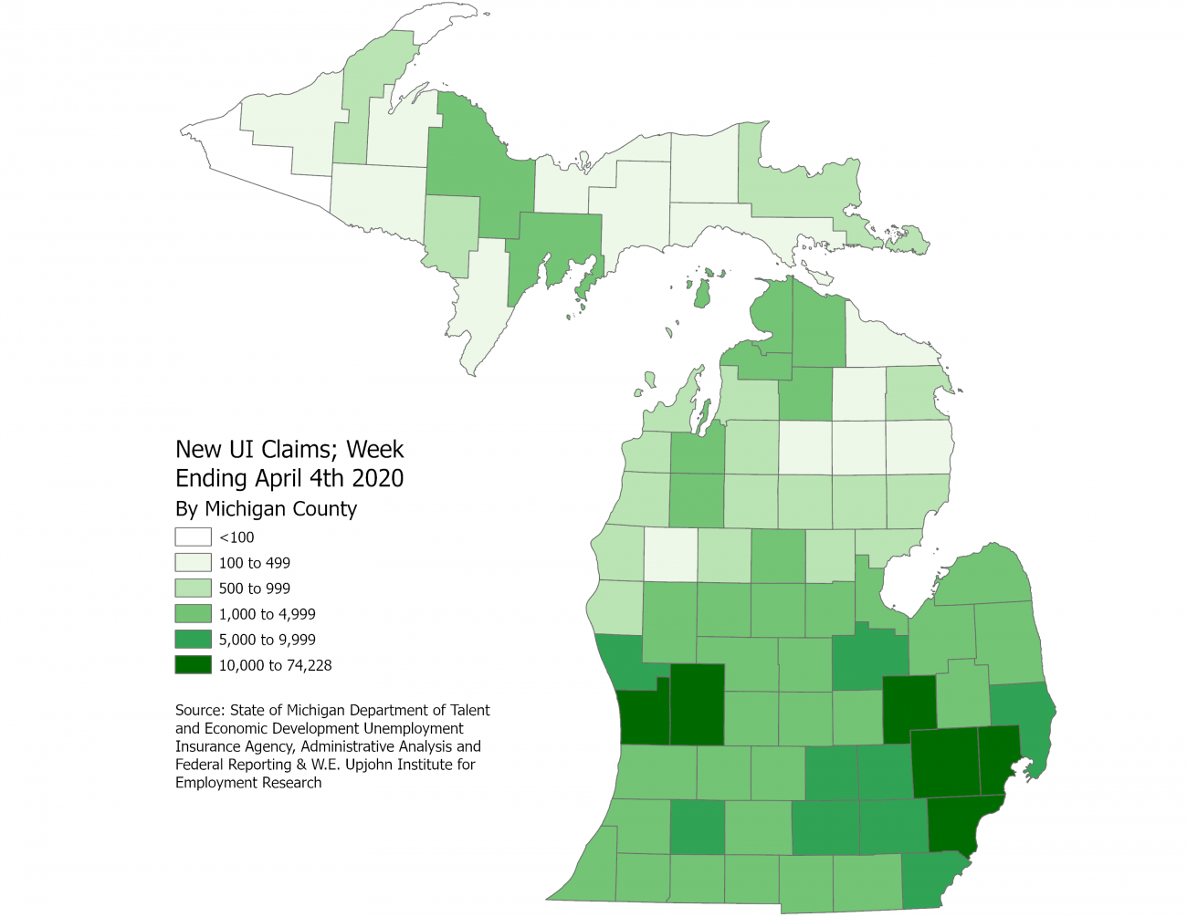Map of MI county initial claims