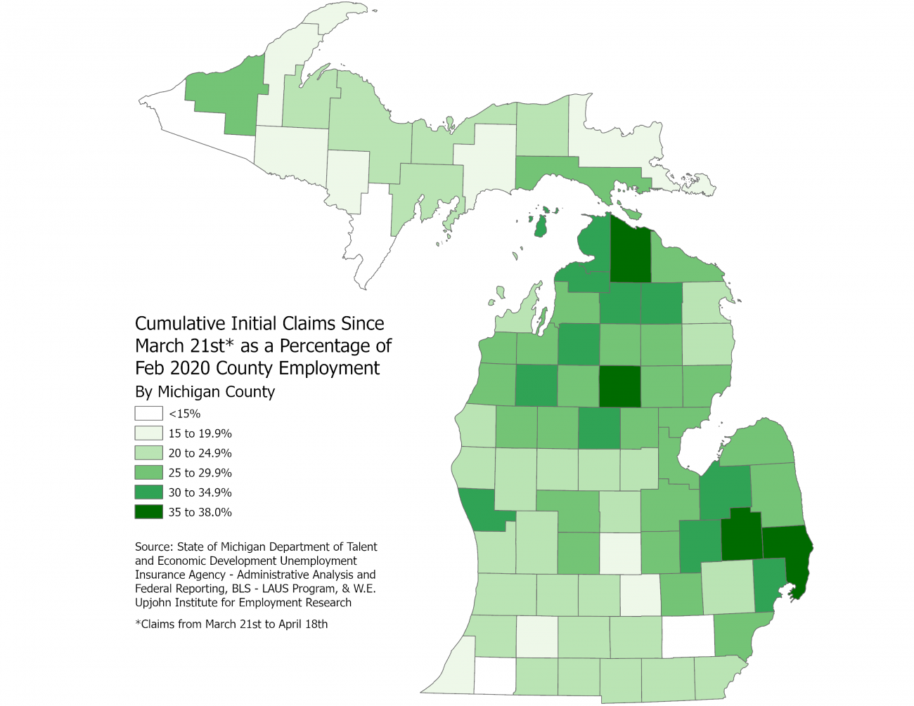 Michigan UI claims map by county
