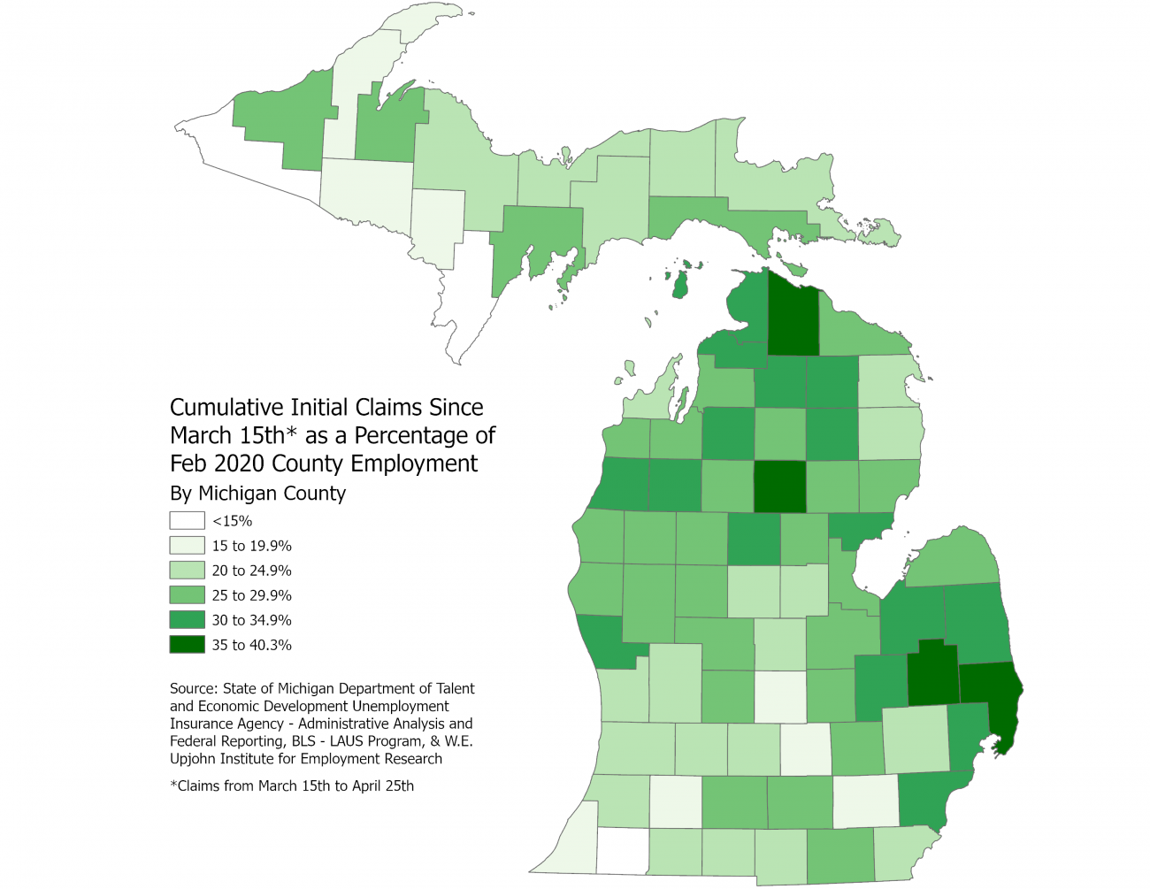 MI cumulative claims count map by county