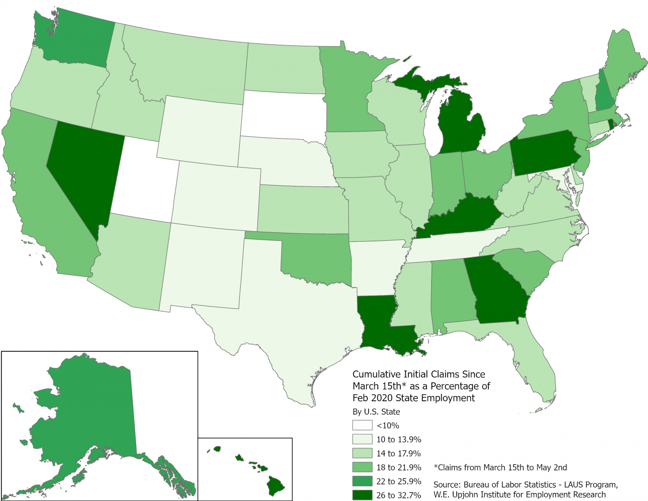 National map of state initial UI claims ratios